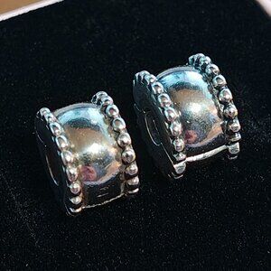Authentic Pandora Retired Beveled Silver Clip Charm Pair 790267